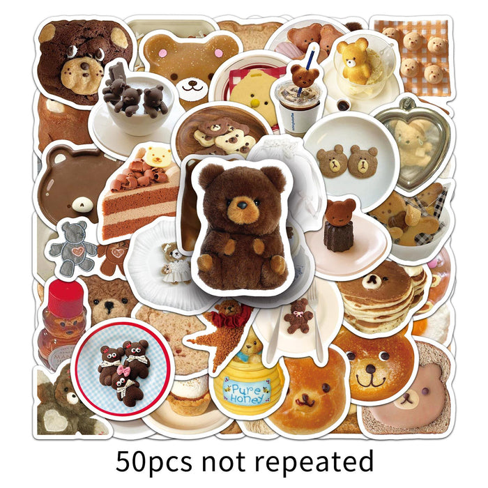 Wholesale 50pcs Bear graffiti stickers animal cartoon bread cute decoration mobile phone case flat creative stickers