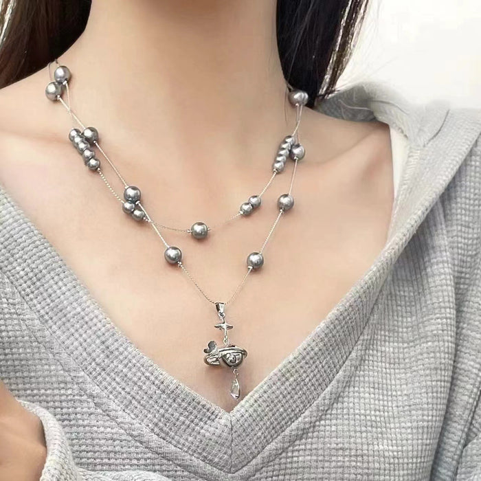 Wholesale Imitation pearl necklace, niche, double-layer collarbone chain, light luxury, high-end decorative accessories
