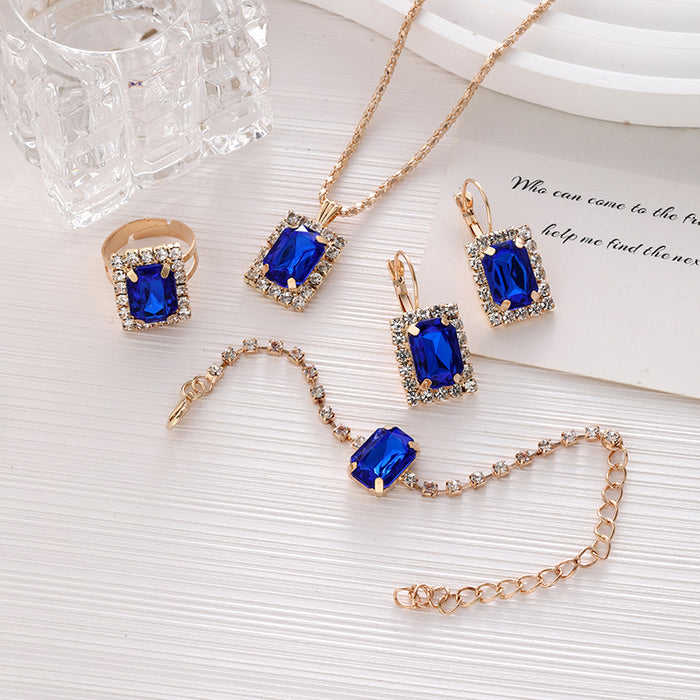 Wholesale Alloy Diamond Water Drop Oval Necklace Ring Bracelet Earrings Four-piece Set JDC-BT-ChaoKai004