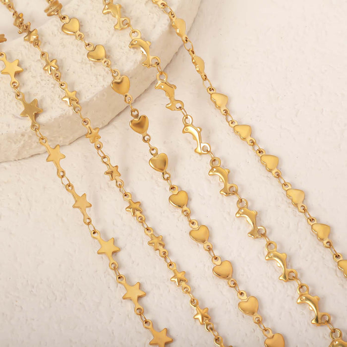 Wholesale Stainless Steel Vacuum Electroplated Gold Peach Heart Dolphin Five-Pointed Star Necklace