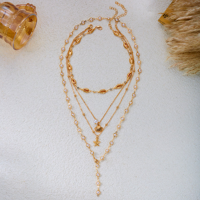 Wholesale Trendy Ceramic Layering Necklace Set with Ocean Shell Starfish