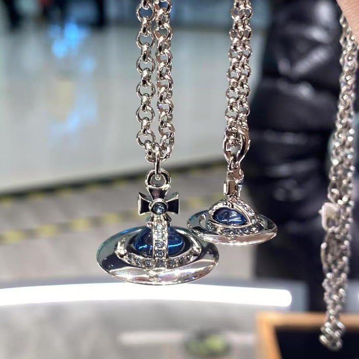 Wholesale Denim Blue Stereo Planet Necklace Sweater Chain