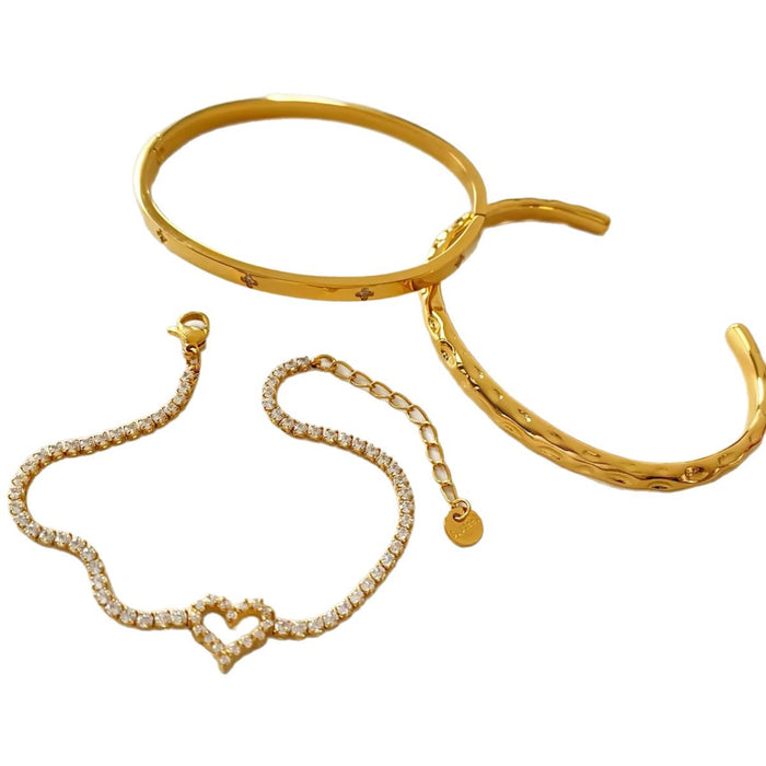 Wholesale Fashion Heart Shaped Irregular Texture Stackable Bracelet Set Stainless Steel Electroplated Women S Jewelry Accessory Everyday Wear