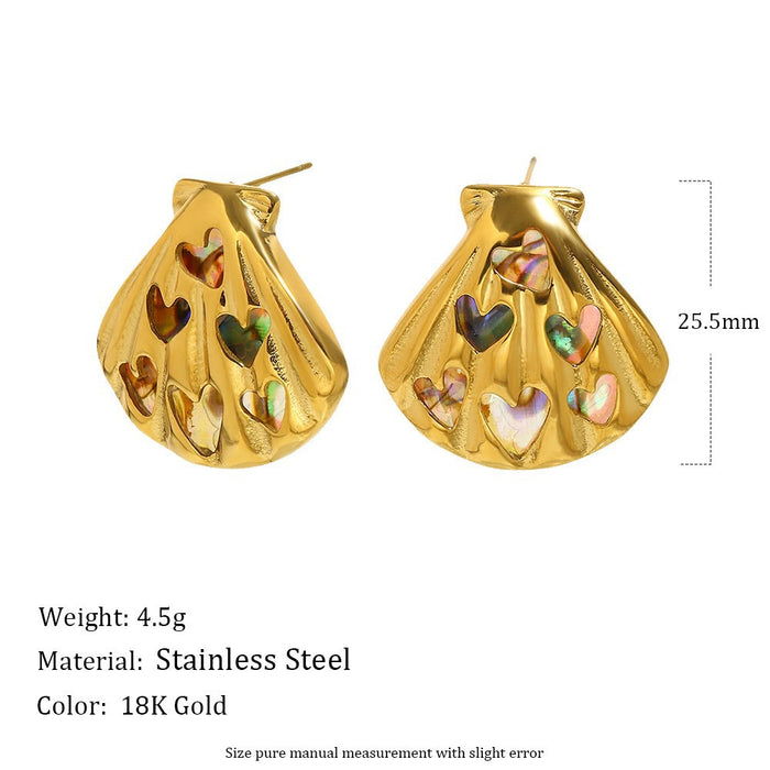 Wholesale Stainless Steel  Abalone Pattern Heart-Shaped Earrings Gold Plated Elegant Niche Light Luxury Necklace