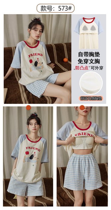 Wholesale Cotton pajamas, short sleeved shorts, cartoon casual, comfortable, cool, and can be worn as cute home clothes