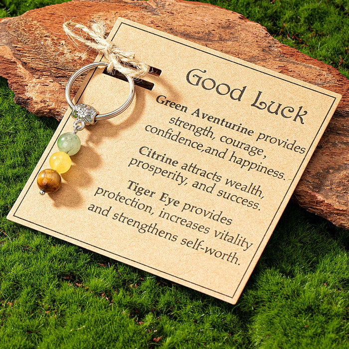 Wholesale Natural Stone Beaded Keychain with Blessing Card Packaging JDC-KC-DaiW001