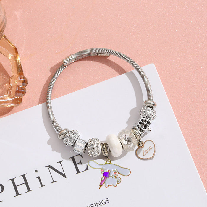 Wholesale Stainless Steel Adjustable Bead Bracelet with Cute Cartoon Dog Pendant Fashion Accessory MOQ≥2