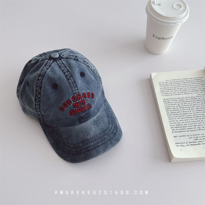 Wholesale Small niche vintage children's baseball cap, versatile and washed denim hat, sun shading duckbill cap