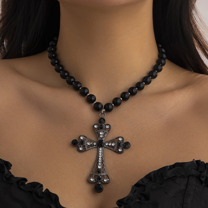 Wholesale Fashion multi-layer imitation pearl cross collar, geometric alloy collarbone chain for accessories