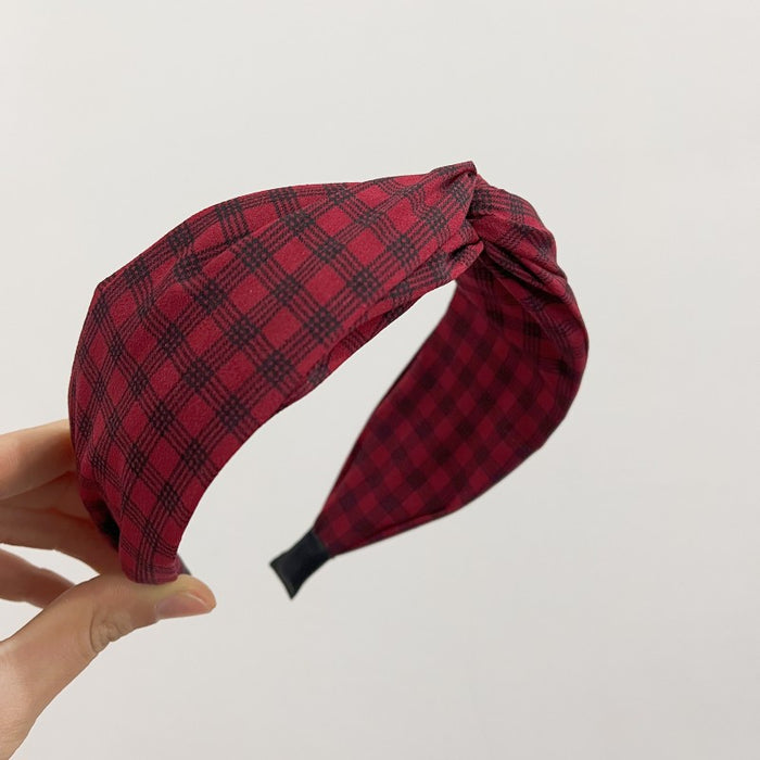 Wholesale Checkerboard Wide-brimmed Fabric Headband JDC-HD-Wupei001