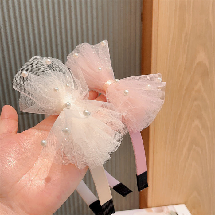 Wholesale Sweet and Cute Children's Pearl Mesh Bow Headband JDC-HD-QiY001