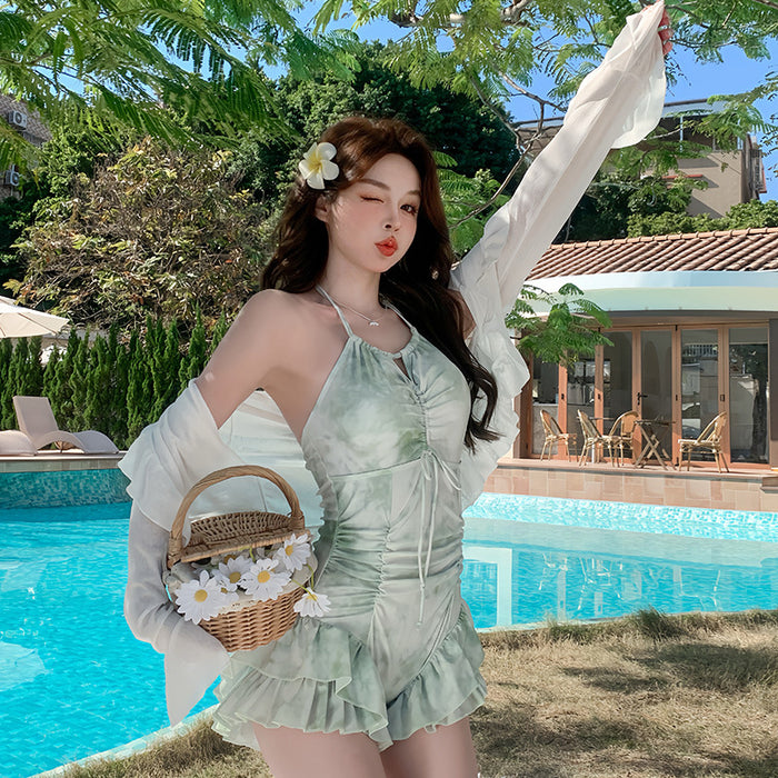 Wholesale Retro lace swimsuit with long sleeved cover, sun protection, soaking and warm vacation swimsuit