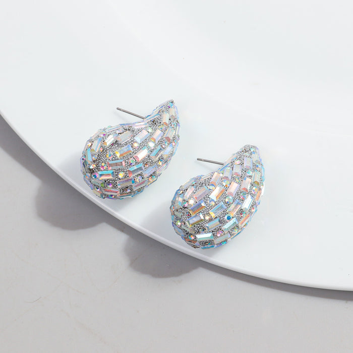 Wholesale Gradient Color Full Diamond Metal Earrings JDC-ES-ChouD009