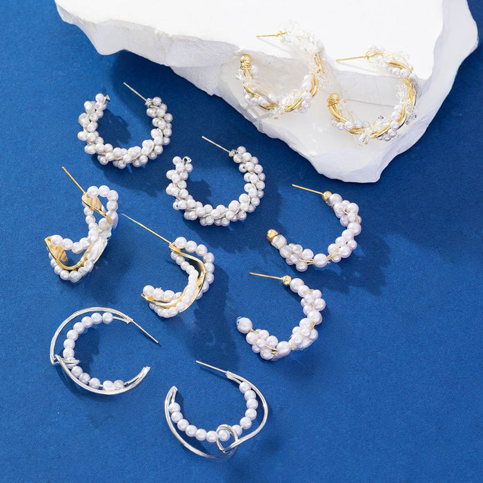 Wholesale New irregular retro pearl wrapped geometric pure copper silver needle earrings trendy earrings