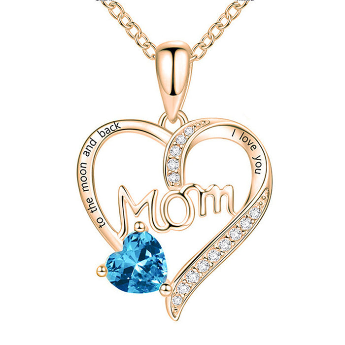Wholesale Heart-shaped " MOM"  letter pendant necklace with rhinestones