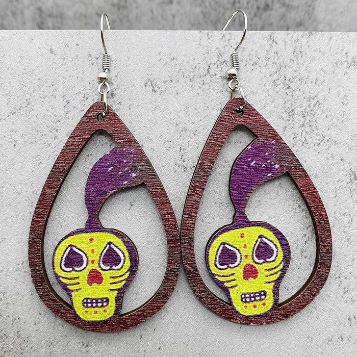 Wholesale   earrings horror ghost witch medicine jar printed wooden earrings holiday jewelry