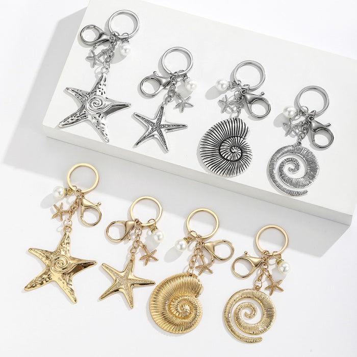 Wholesale Exaggerated Beach-Style Starfish and Conch Keychain
