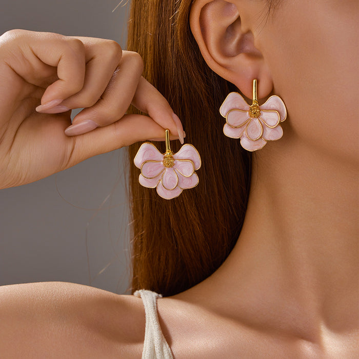 Wholesale Artistic retro glazed flower earrings with gentle and exquisite atmosphere, earrings with studs and earrings