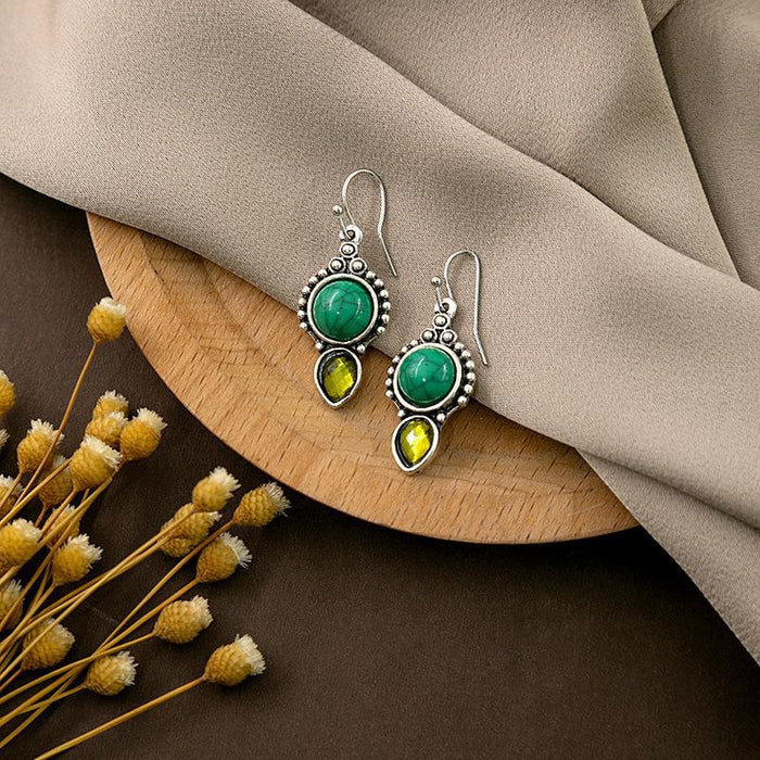 Wholesale Retro Feather Turquoise Earrings Dragonfly  Drop Round Earrings