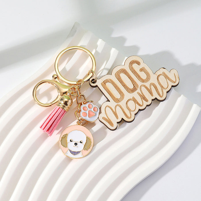 Wholesale Wood Colorful Tassel Keychain Mother's Day JDC-KC-Huiw003