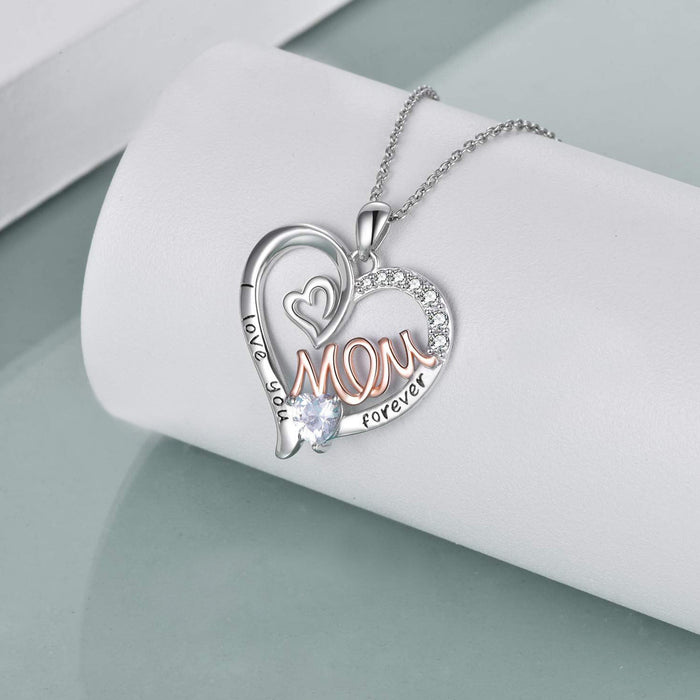 Wholesale Diamond-encrusted heart-shaped double heart " MOM"  letter pendant necklace