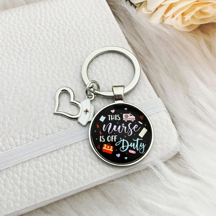 Wholesale Nurses Day Color Printed Time Gemstone Alloy Keychain JDC-KC-HengX029