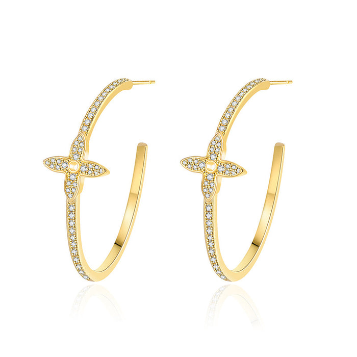 Wholesale Flower shaped large earrings with micro inlaid zircon temperament earrings and high-end earrings