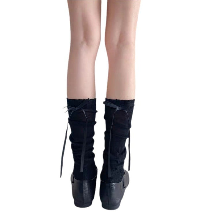 Wholesale Ballet style bow socks with stripes, mid tube pile socks, long tube socks