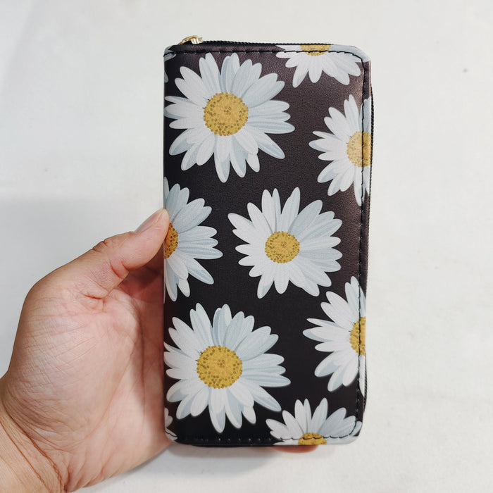 Wholesale Chrysanthemum Sunflower PU Long Zipper Wallet JDC-WT-ShiY006