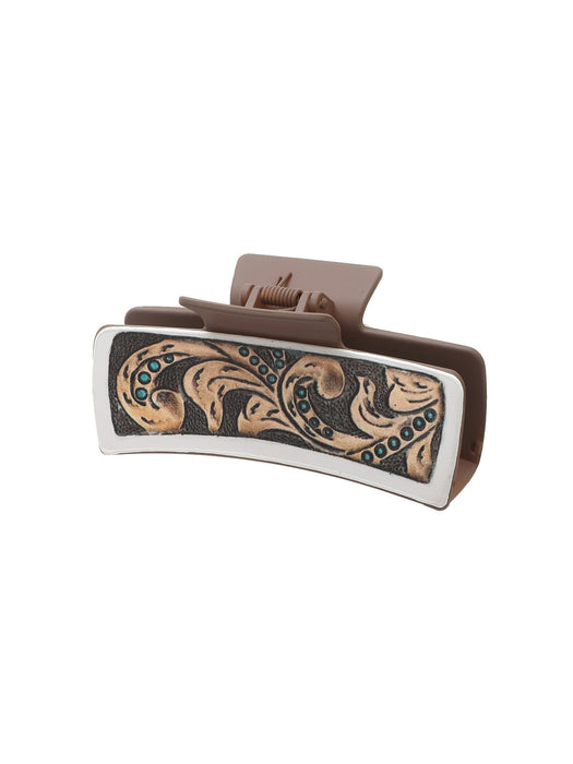 Wholesale West Denim Wind Cactus Leather Hairpin Women Shark Clip Grab Clip