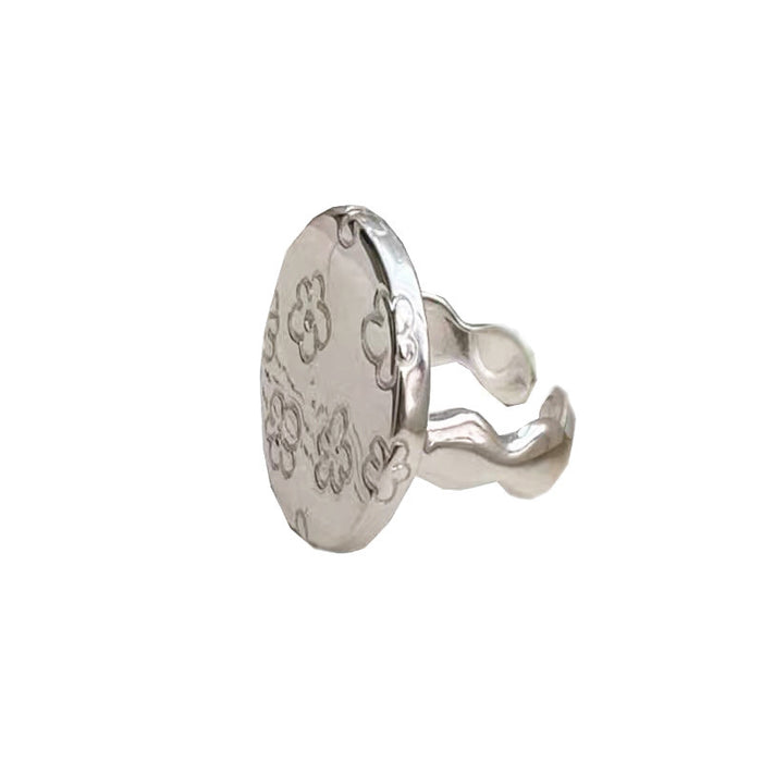 Wholesale Wide-faced round disc with small flower print ring