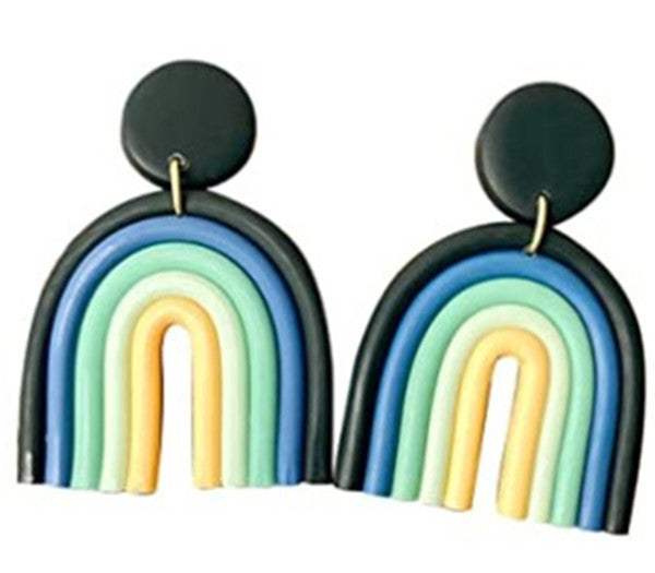 Wholesale U-shaped Rainbow Color Polymer Clay Earrings JDC-ES-TengC002