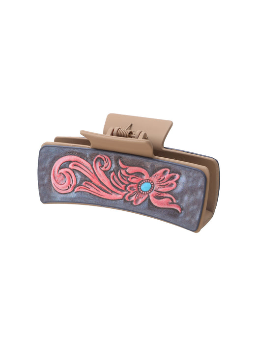 Wholesale Western Wind Letter Mom Cactus Sunflower Leather Shark Clip Hairpin Women' s Grab Clip