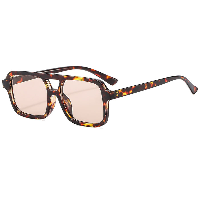 Wholesale Double-Beam Square Frame Leopard Print Sunglasses