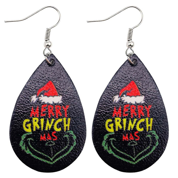 Wholesale  Christmas Green Frog Leather Earrings  Double-Sided Printed Earrings Holiday Accessories