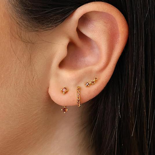 Wholesale Fashion and versatile accessories, copper inlaid with colorful zircon earrings, elegant temperament, perforated earrings
