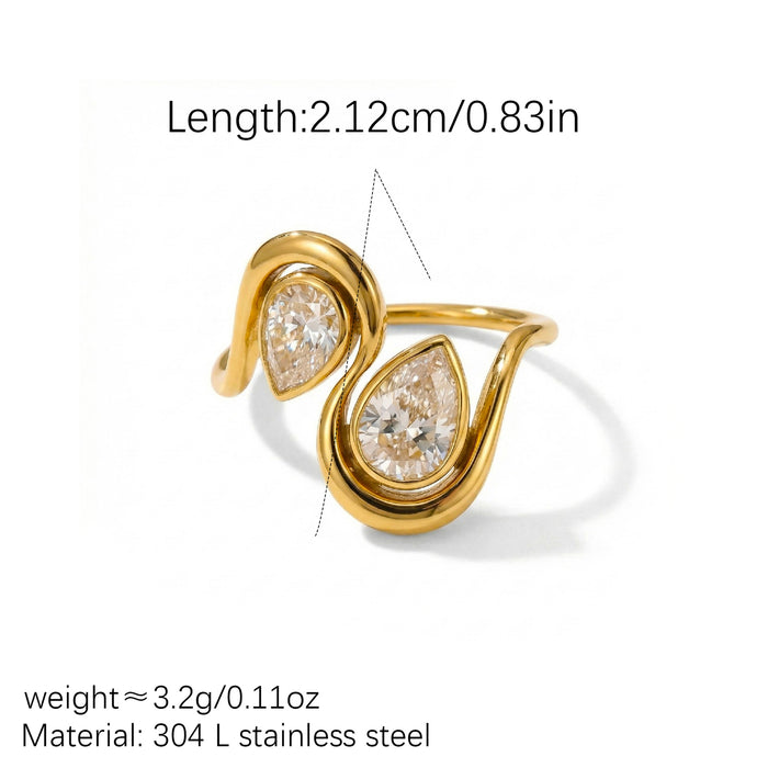 Wholesale Double Teardrop Zircon Gold Ring