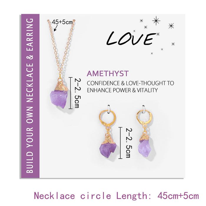Wholesale Card mounted raw gemstone necklace and earring set jewelry