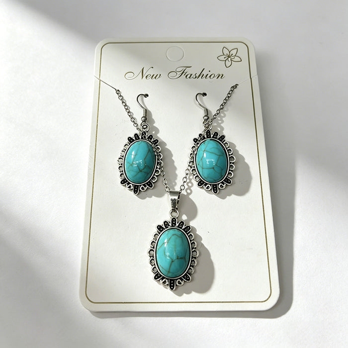 Wholesale 3pcs Vintage Turquoise Ethnic-Style Bohemian Earrings & Necklace Set
