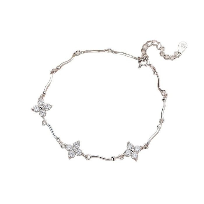 Wholesale Zircon Four-Leaf Flower Necklace Earrings Bracelet Ring Set