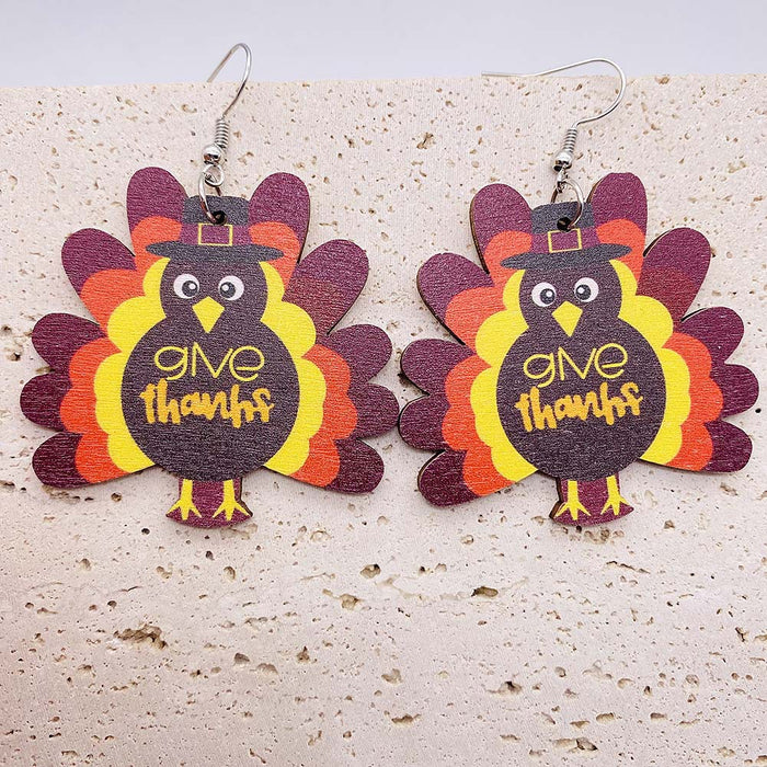 Wholesale Autumn Thanksgiving Turkey Pendant Earrings Pumpkin Turkey Print Personalized Fashion Creative Earrings