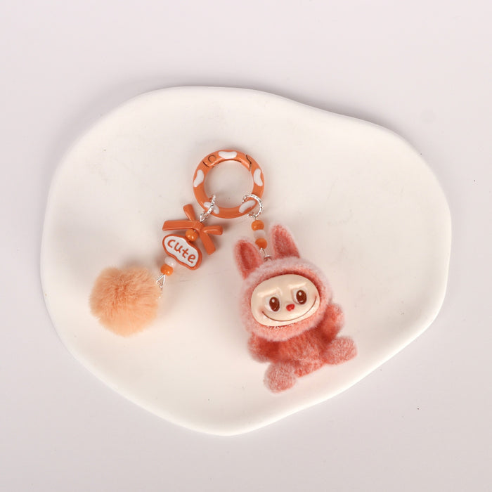 Wholesale Cute Sitting Flocking Keychain Bag Car Decoration Pendant Mobile Phone Chain Wholesale Small Gift