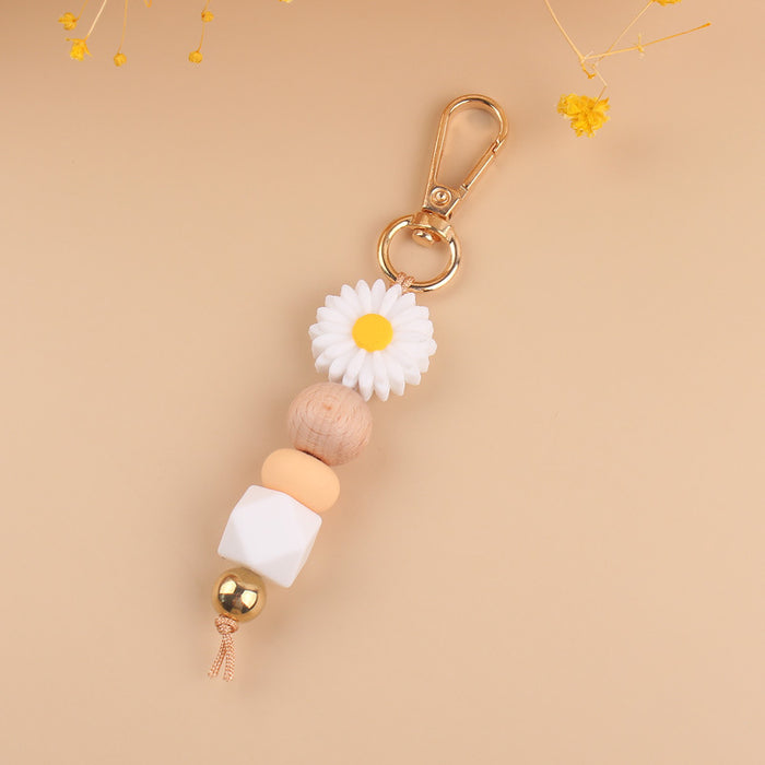 Wholesale Little Daisy Handmade Silicone Beaded Keychain JDC-KC-GuangTian027