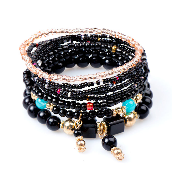 Wholesale Bohemian Ethnic Fashion Bracelets Multi-layer Rice Beads Women's Jewelry Geometric Rice Beads Bracelets JDC-BT-NHong004