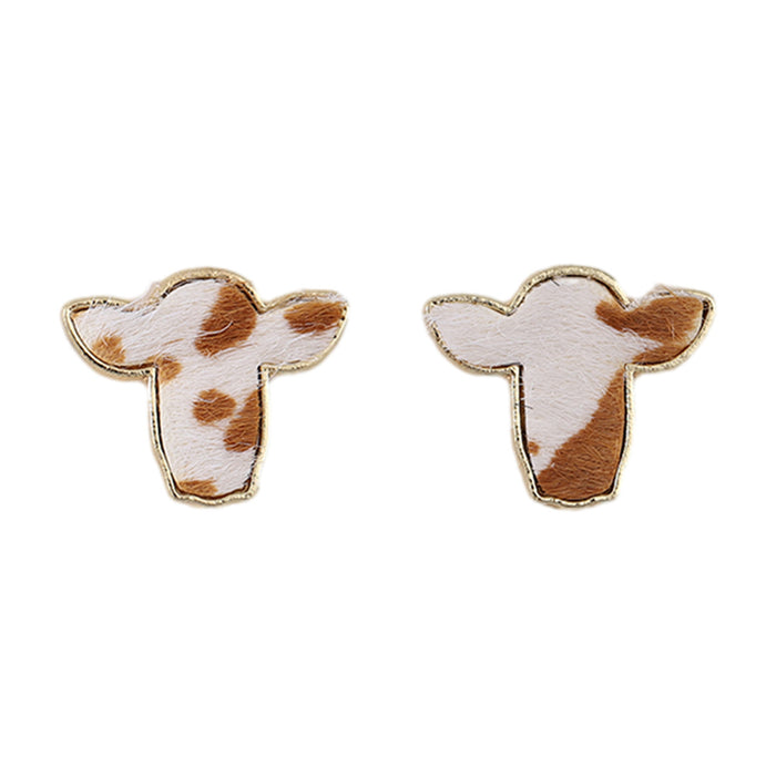 Wholesale Western-style Leopard-print Horse Fur Cow Head Earrings Ethnic-style Metal Base Earrings Earrings Gift