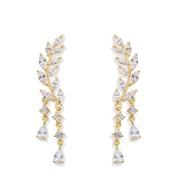 Wholesale Tree branch earrings, copper inlaid zircon earrings, fashionable and niche commuting ear accessories