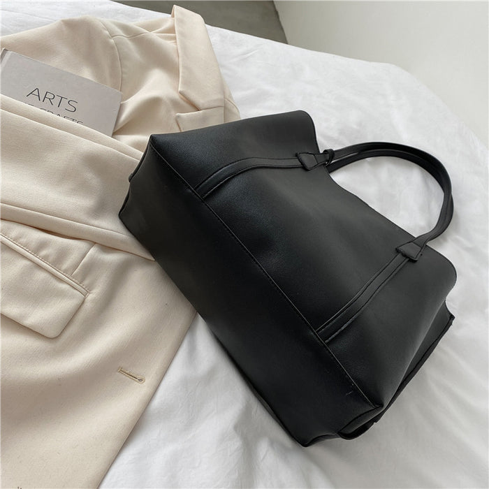 Wholesale Simple large capacity soft leather tote bag, casual versatile shoulder bag