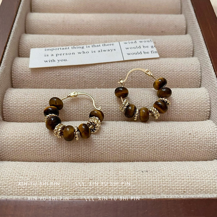 Wholesale Tiger Eye Stone Retro Ear Buckle, New, Small, Light, Luxury, High End, Unique Temperament Earrings
