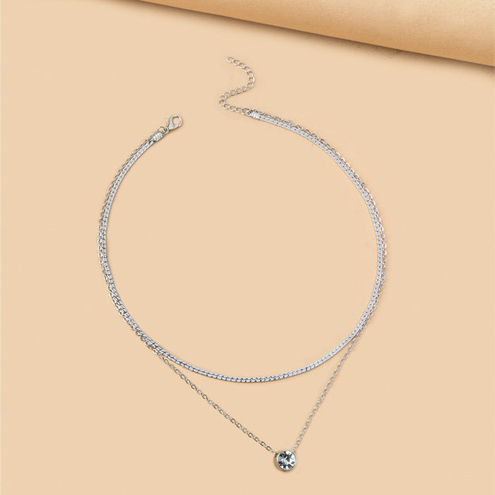 Wholesale New Silver Plated Chain Crystal Pendant Necklace, Fashionable and Versatile Style, Double layered Sweater Chain, Lock Bone Chain