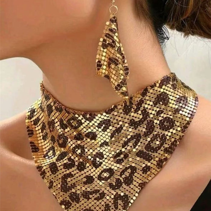 Wholesale Triangle scarf sequin silk scarf necklace set with exaggerated personality collarbone necklace earrings pendant